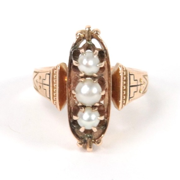 Vintage 14K Yellow Gold Pearl Carved Ring - Picture 1 of 4
